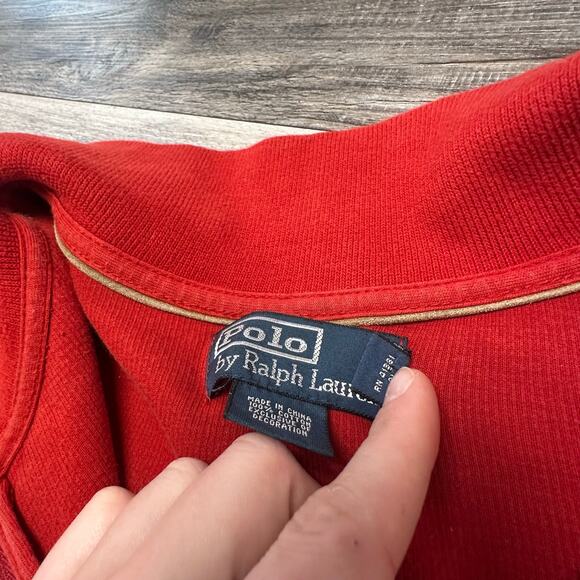 Vintage‎ 90s Polo Ralph Lauren Red Men XL 1/4 Zip Mock Rib Pony Sweater Preppy - Picture 9 of 9